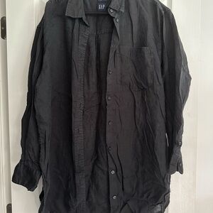 GAP 100% Linen Black Button Down Lightweight Shirt